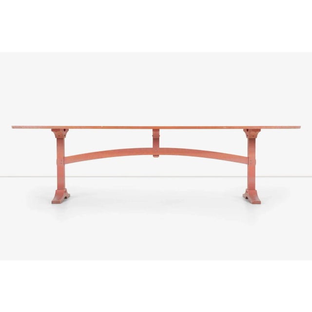 Nine Foot Hand Crafted Free-Edge Trestle Table by Don Braden. Oakwood straight edge with inner free edge opening. Base and...