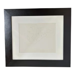 Pencil on Paper Drawing of Nude Male - Black Leather Frame (Signed)