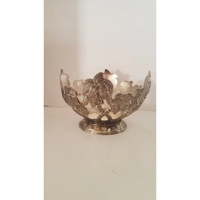 Mid-Century Modern Vintage Godinger Silverplate Coconut Tree Design W/ Frosted Glass Bowl Insert For Sale - Image 3 of 6