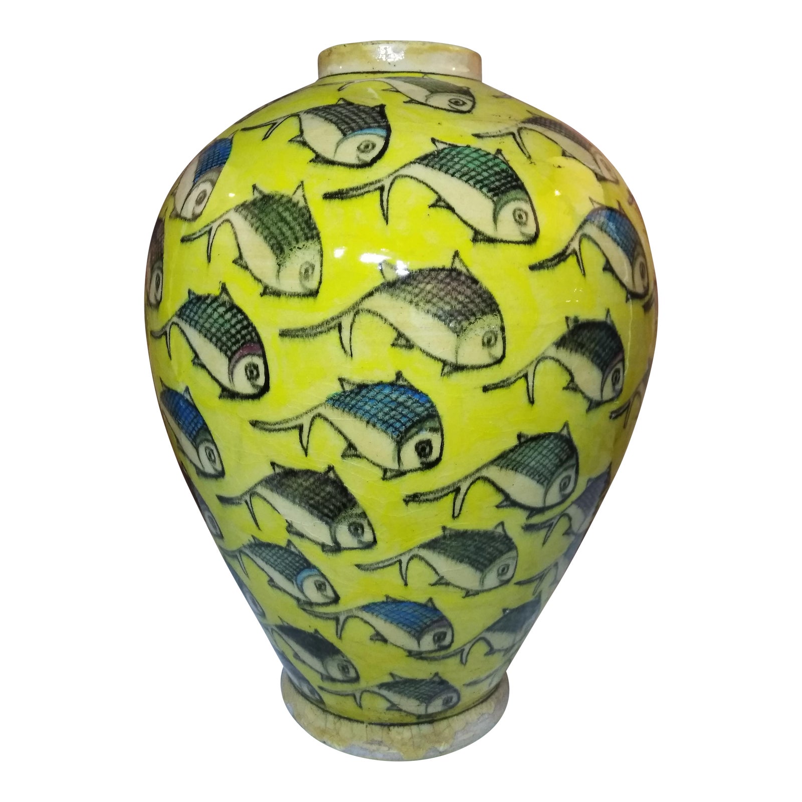 1960s Contemporary Persian Yellow Ceramic Fish Vase Chairish