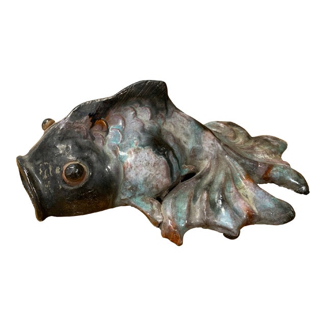 Late 19th Century Ceramic Japanese Fantail Goldfish Wall Pocket For Sale