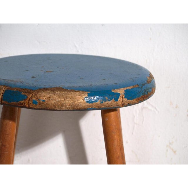Antique Wooden Stool with Round Seat, Central Europe, 1950 For Sale - Image 4 of 6