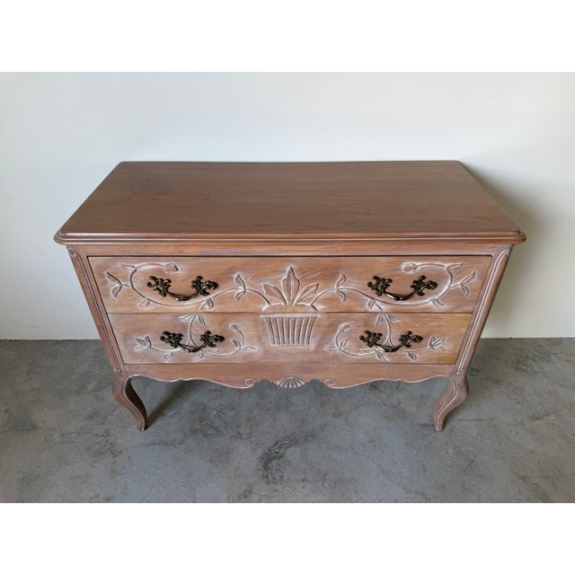 Wood 1980's Vintage French Provincial Carved Wood Two-Drawer Nightstand For Sale - Image 7 of 18