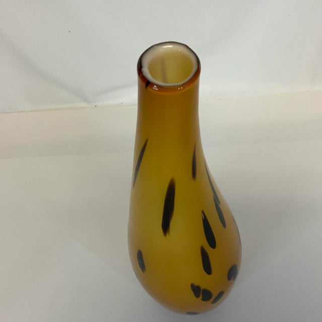 Glass Vintage Murano Italian Tiger Spot Boho Chic Handblown Amber Opaque Glass Vase For Sale - Image 7 of 12