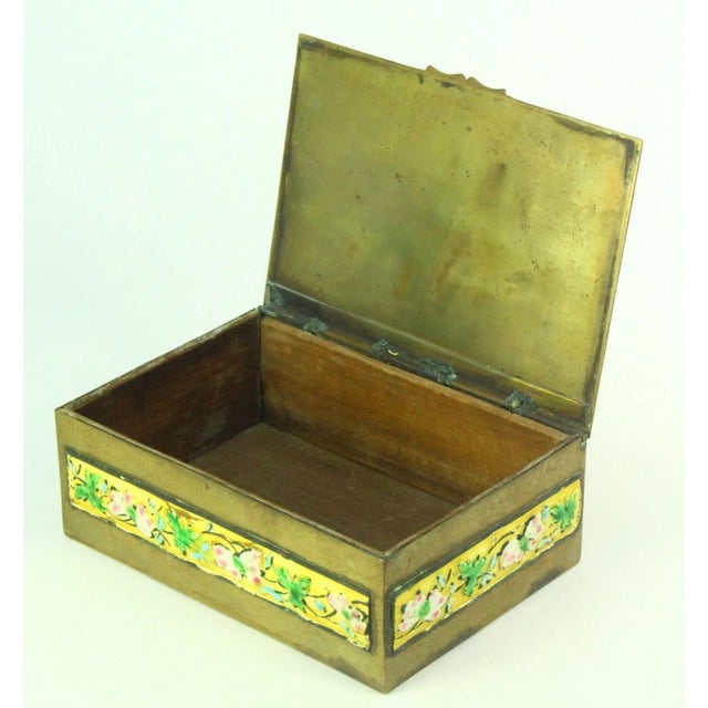 Chinese Polychrome Enameled Brass Box, Wood Lined W. Children Scene For Sale In Houston - Image 6 of 9