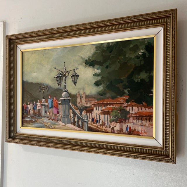 Oil on canvas signed framed European school Urban Terrace scene