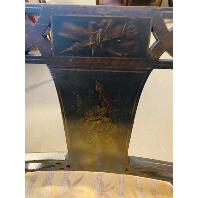 19th C. English Black Painted Settee With Flower Motif For Sale - Image 9 of 12