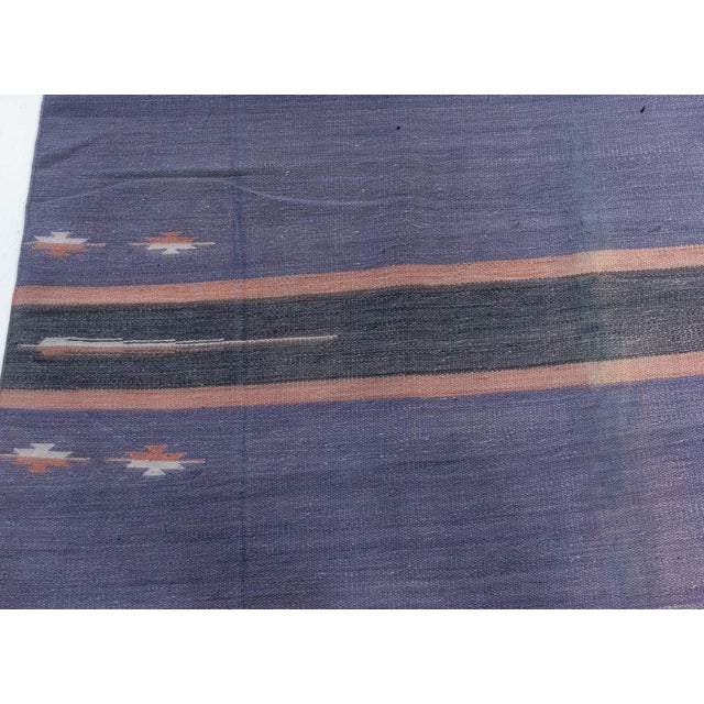 Mid-Century Modern Doris Leslie Blau Vintage Indian Dhurrie Striped Purple Rug For Sale - Image 3 of 9