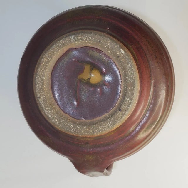 Ceramic Rustic English Stoneware Pitcher With Gold and Burgundy Glaze For Sale - Image 7 of 11