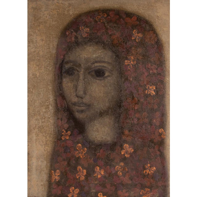 A 1967 oil on canvas portrait painting by the British artist Albert Belasco (born 1938). This dark and broody painting...