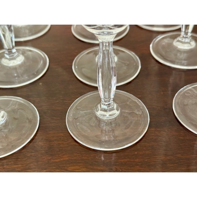 Mid 20th Century Vintage 1970s/80s Etched Champagne Flute Glasses — Art Deco Modernist Abstract Geometric Design- Set of 12 For Sale - Image 5 of 10