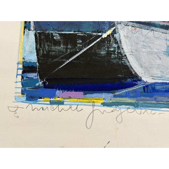 Michel Godjevac, View of the Port of Saint-Tropez, 1982, Acrylic Painting on Paper For Sale - Image 4 of 7