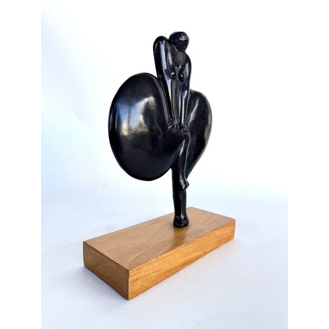 Mid-Century Modern Vintage Modernist Bronze Sculpture Mounted on a Wood Base Latin-American School For Sale - Image 3 of 12