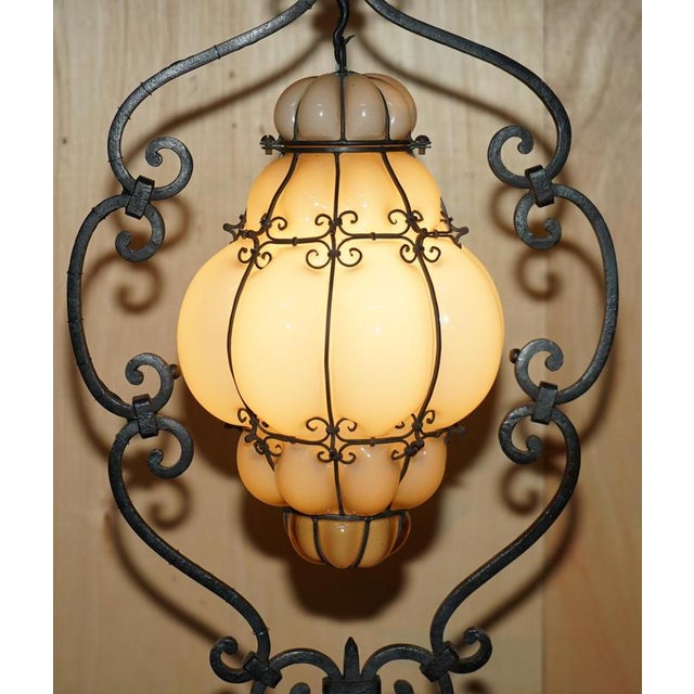 Italian Murano Glass and Iron Caged Pendant Floor Lamp from Seguso, 1930s For Sale - Image 3 of 16