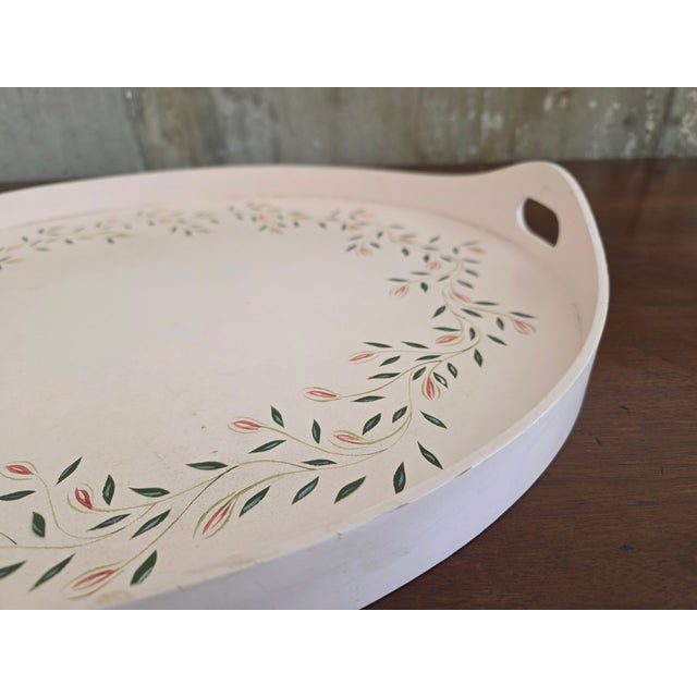 French style hand-painted oval handled dresser/vanity tray signed on reverse "Handpainted Peint main par les Artisan de...