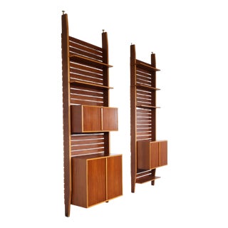 Mid-Century Italian Teak Floor-to-Ceiling Wall Units, 1950s, Set of 2 For Sale
