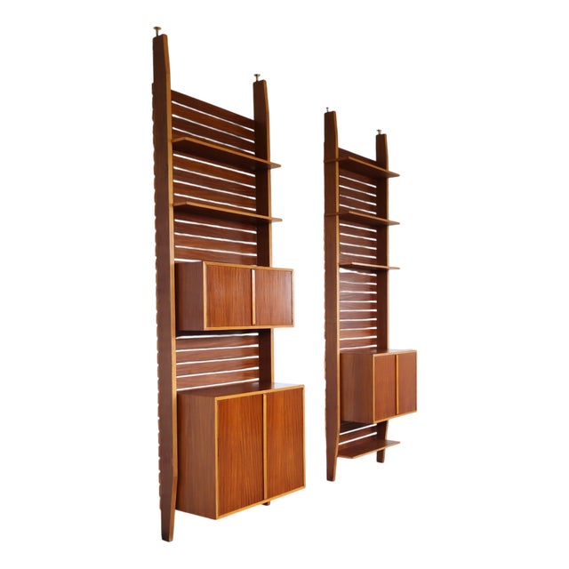 Mid-Century Italian Teak Floor-to-Ceiling Wall Units, 1950s, Set of 2 For Sale