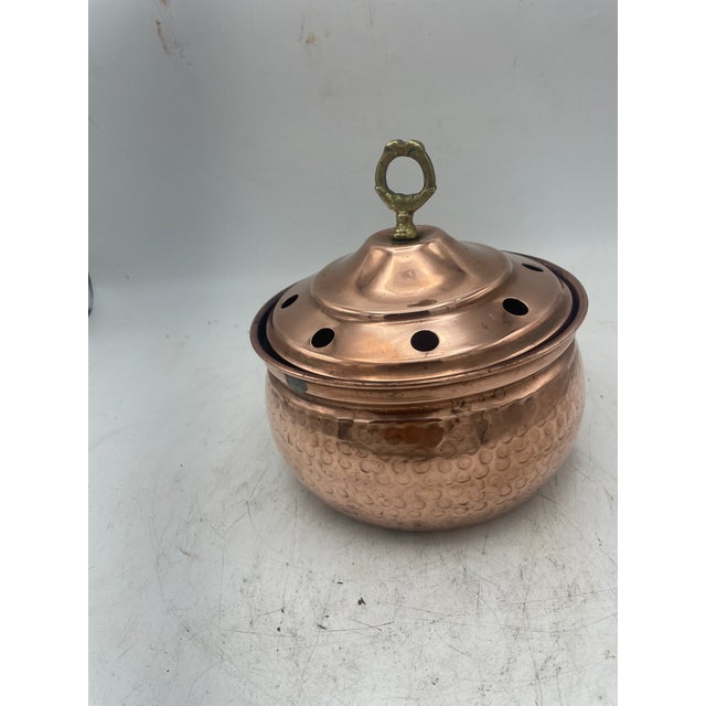 Early 20th Century Vintage Copper Perforated Pot With Lid For Sale - Image 5 of 6