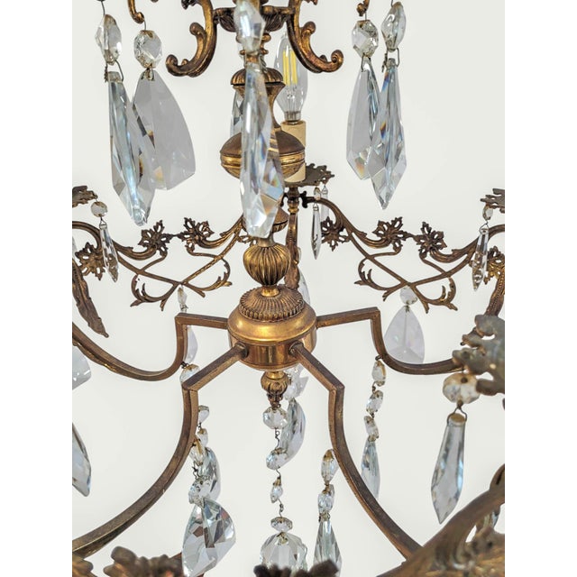 Early 20th Century French Rococo Style 5-Light Cast Bronze & Pendeloque Crystal Cage Chandelier For Sale In West Palm - Image 6 of 14
