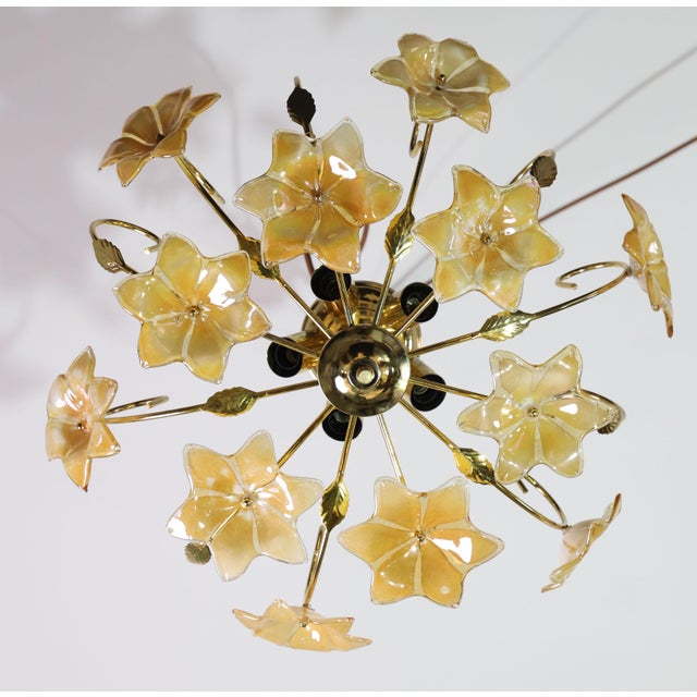 Vintage Murano Ceiling Light Orange Iridescent Flowers, 1960s For Sale - Image 13 of 13