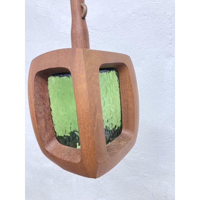 Small Swedish pendant lamp from the 1960s, single-bulb, E14 socket. Teak and glass. Good used condition. 18-36 x 12 x 12...
