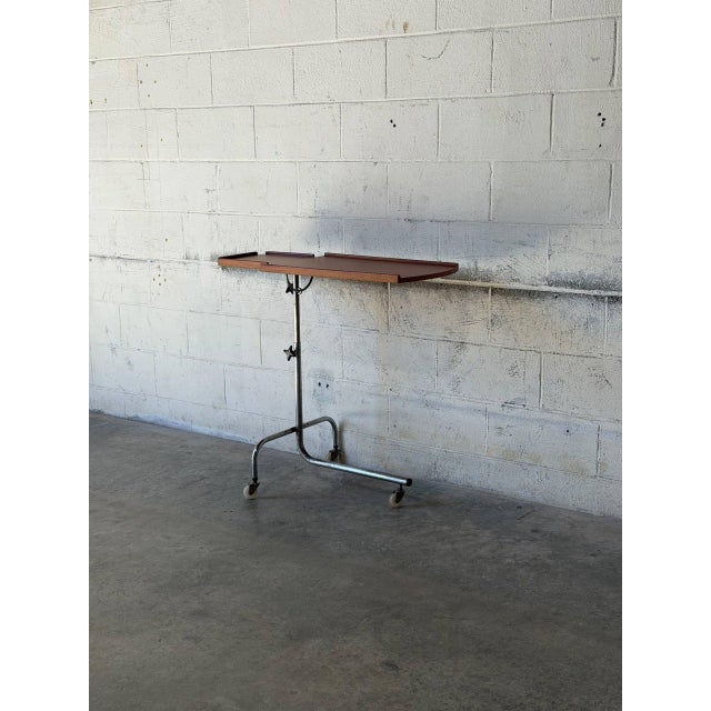 Mid-Century Modern Teak Rolling Side Table With Adjustable Height Chrome Base Vintage Mid-Century Modern 1960s For Sale - Image 3 of 11