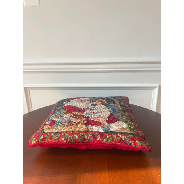 1990s Holiday Needlepoint Pillow For Sale - Image 4 of 8