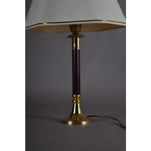 Metal Vintage Brass Table Lamp with Burgundy Column, 1950s For Sale - Image 7 of 11
