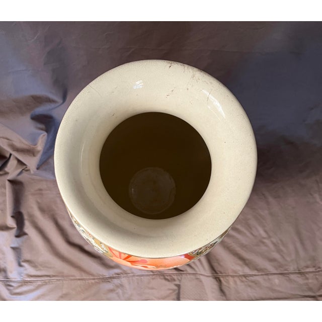 Antique Japanese Meiji Period Satsuma Floor Vase on Stand, Hand Painted Bird Panels, 21” For Sale - Image 9 of 11