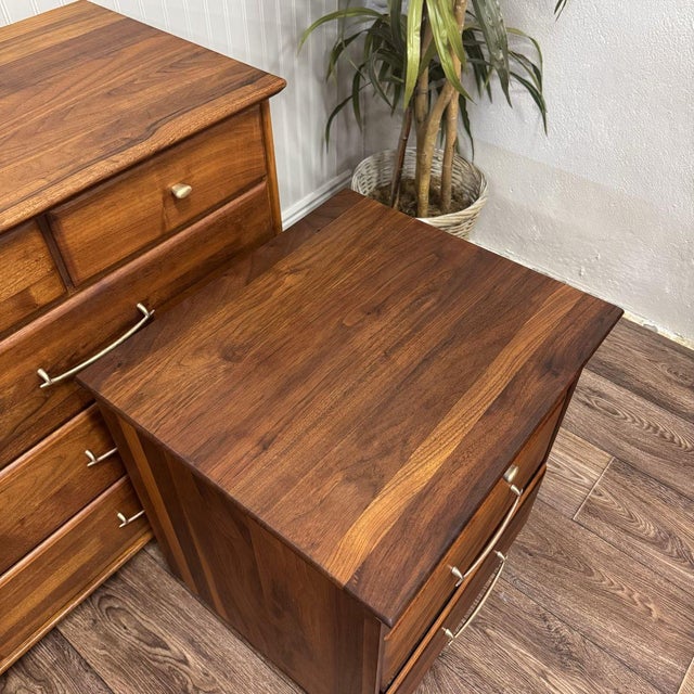 Vintage 1961 Solid Walnut MCM Dresser and Nightstand Set For Sale - Image 10 of 18