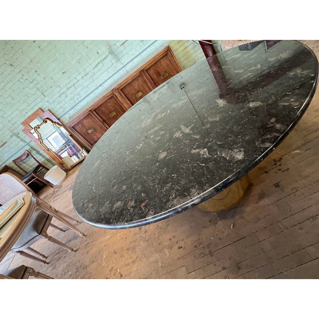 1970s Round Granite Dining Table With Cylindrical Brass Base, 52" For Sale - Image 5 of 5