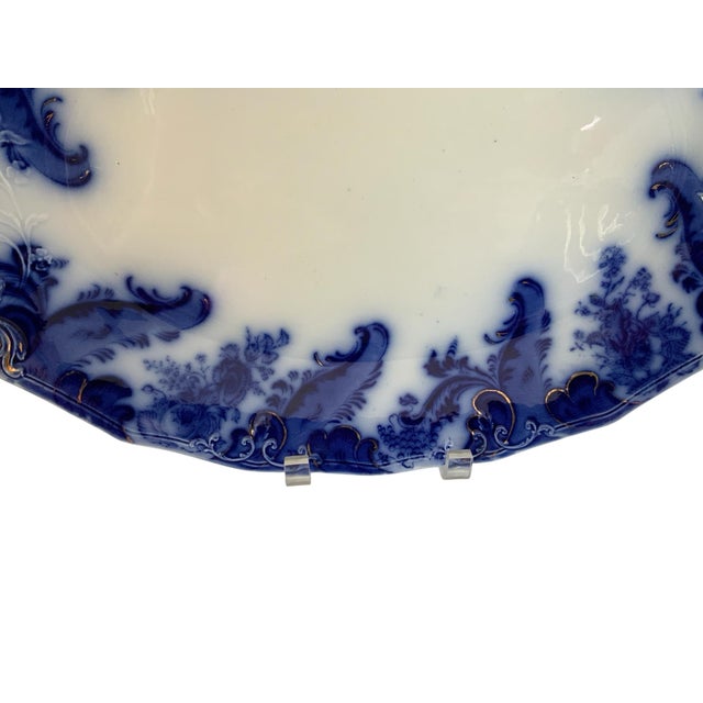 Victorian Antique w.h. Grindley Flow Blue Argyle 17" Oval Serving Turkey Platter C. 1895 Made in Staffordshire England For Sale - Image 3 of 5