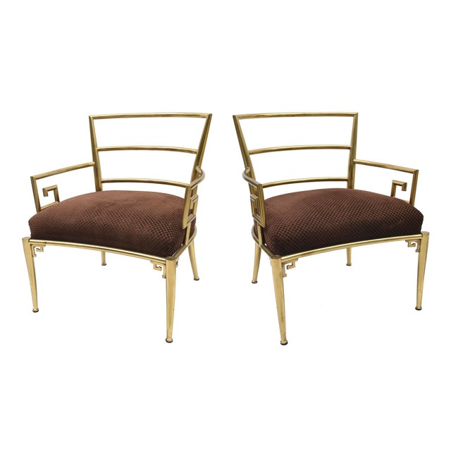 Mid-Century Modern Vintage Mastercraft Greek Key Brass Side Chairs, 1960's, Pair Of For Sale - Image 3 of 10