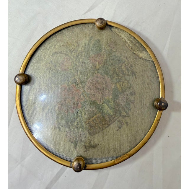 Antique 1800s Austrian Bronze Glass Petit Point Needlepoint Vanity Tray Dish For Sale - Image 9 of 9