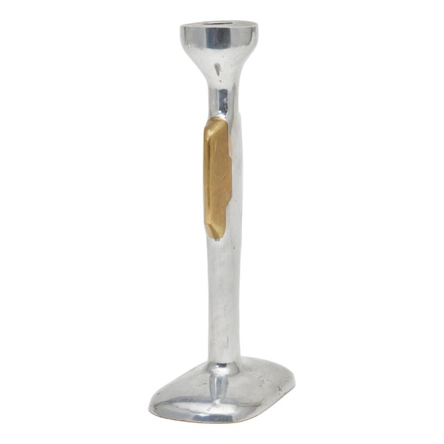 Vintage Spanish Brutalist Candlestick in Brass and Aluminium by David Marshall, 1970s For Sale