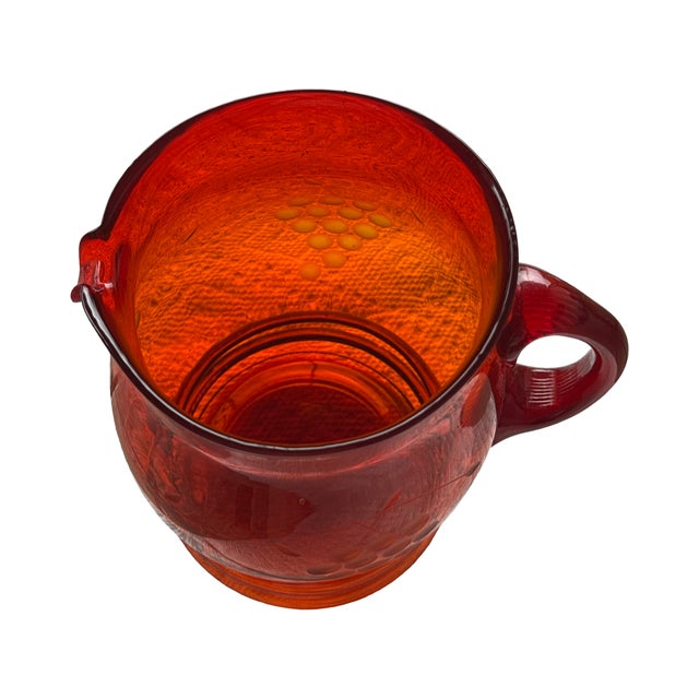 Glass Mid 20th Century Art Deco Tangerine Glass Pitcher For Sale - Image 7 of 9