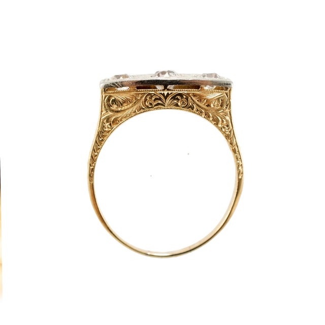 Antique Art Deco 18k & 14k Gold 0.70ct Old Diamond Three Stone Engagement Ring, Size 8 For Sale In Houston - Image 6 of 8