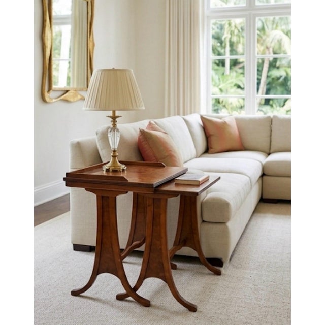 Sienna Set of 2 Vintage Edwardian-Style Burl Walnut Nesting Tables For Sale - Image 8 of 12