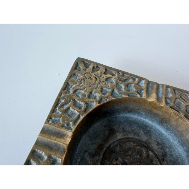 Metal Vintage Solid Brass Floral Relief Square Ashtray For Sale - Image 7 of 8