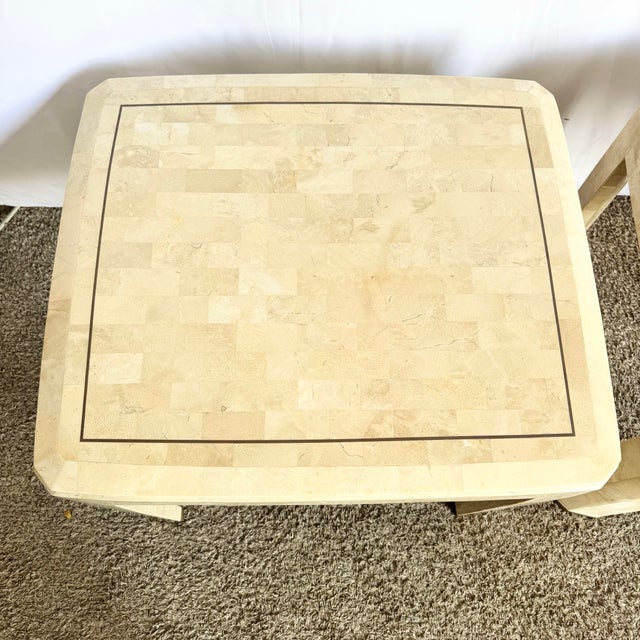 Postmodern Polished Tessellated Stone Side Tables With Brass Inlay - A Pair For Sale - Image 9 of 10