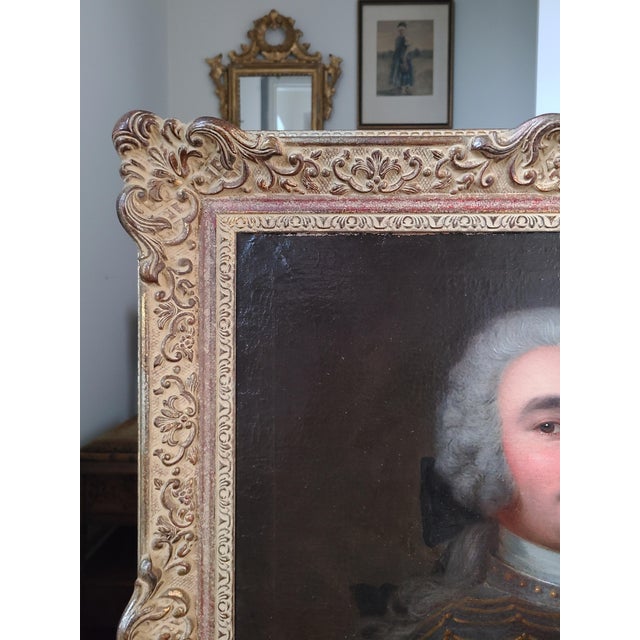 Textile Antique 18th Century French Oil Painting Portrait of a Gentleman in Armor For Sale - Image 7 of 14