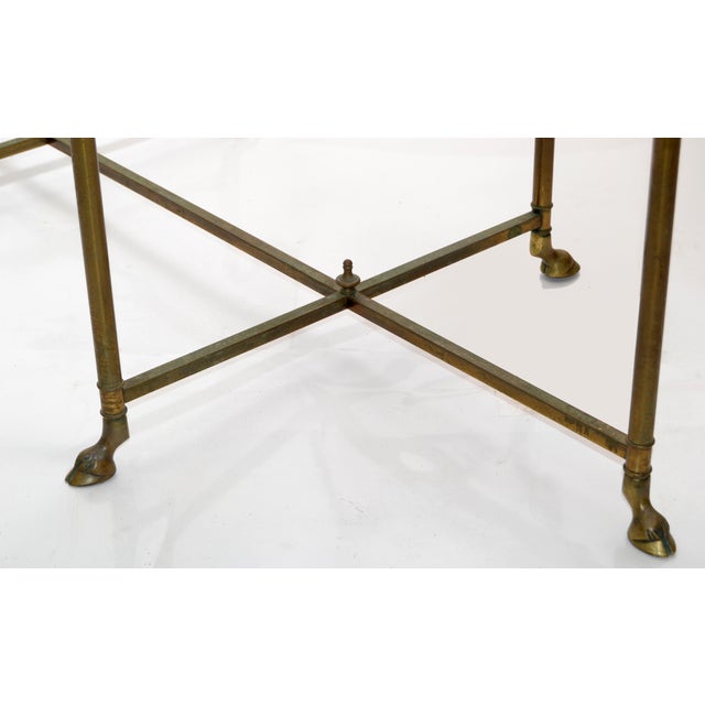 1970s Hollywood Regency Mastercraft Brass Hoof Feet Coffee Table Racetrack Glass Top For Sale - Image 12 of 15