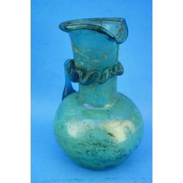 Green Iridescent Scavo Murano Glass Vase Jug attributed to Cenedese / Toso, 1960s For Sale - Image 8 of 18