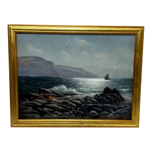 19th Century Seascape Oil Painting Summer Morning Spanish Head Isle of Man