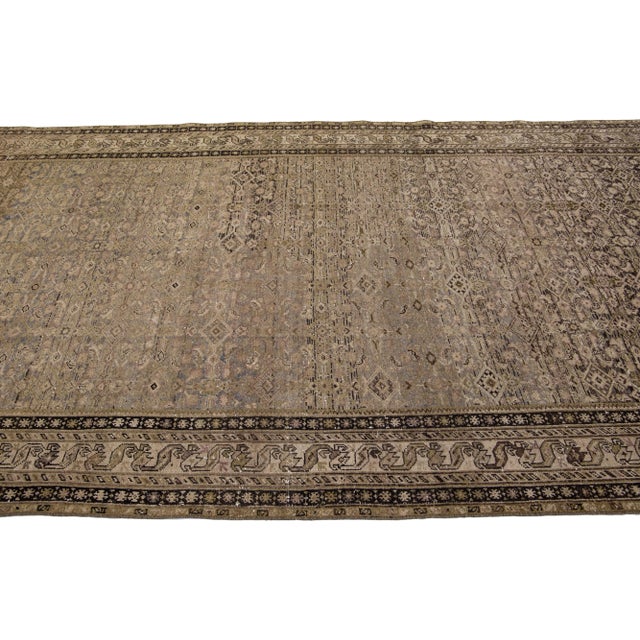 Textile 20th Century Antique Persian Malayer Handmade Allover Motif Tan Wool Rug For Sale - Image 7 of 8