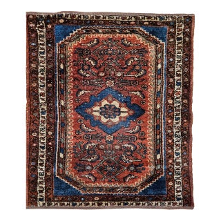 Vintage Persian Malayer Area Rug, Hand-Knotted Wool, Geometric Pattern, 2x3, Red & Blue For Sale