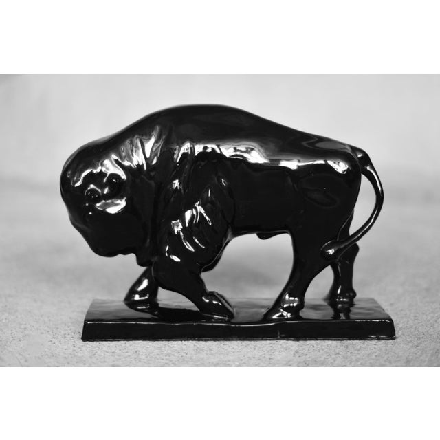 Large Mid-Century Scandinavian Modern Black Porcelain Bison Figurine, 1960s For Sale - Image 13 of 13