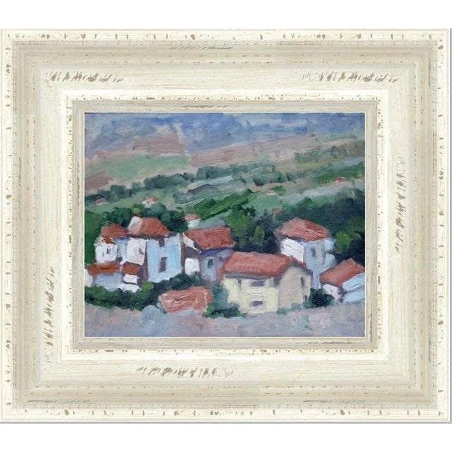 Green "Italy, Red Roof Tops" Contemporary Impressionist Style Landscape Oil Painting For Sale - Image 8 of 12