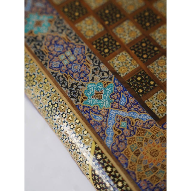 Compact Khatam Marquetry and Tazhib Chess & Backgammon Set With Mother-of-Pearl For Sale - Image 4 of 6