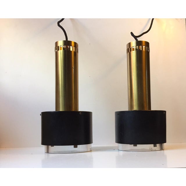 Danish Brass and Crystal Pendant Lamps by Kay Kørbing for Lyfa, 1960s, Set of 2 For Sale - Image 12 of 12